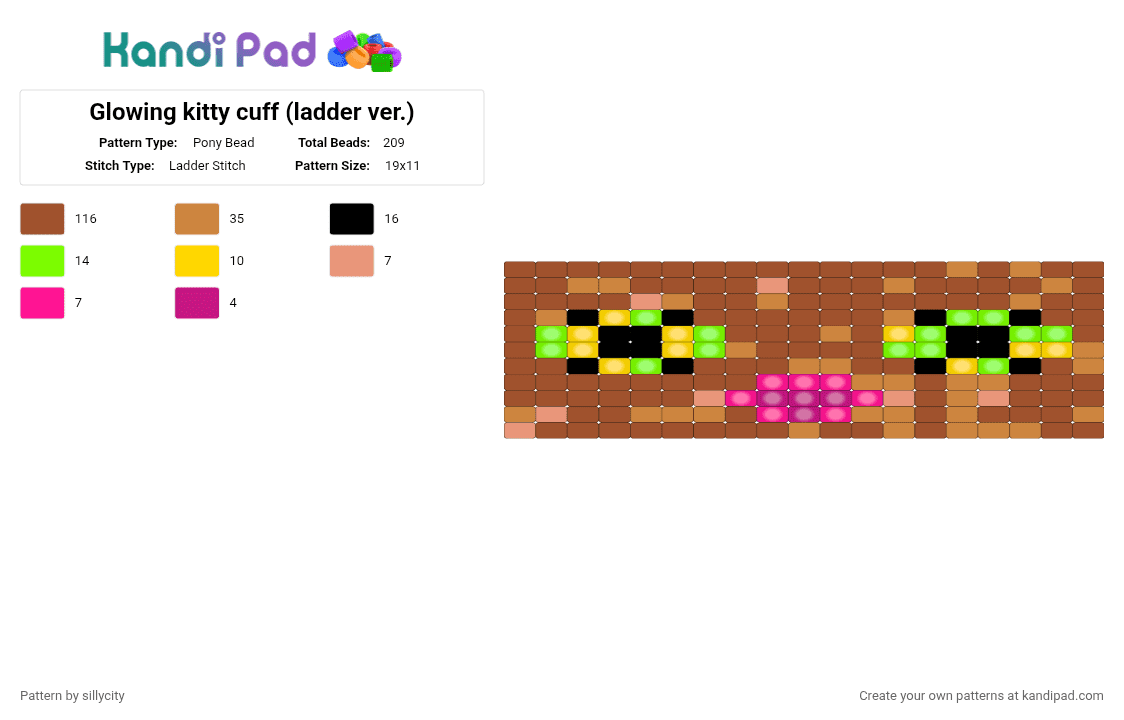 Glowing kitty cuff (ladder ver.) - Pony Bead Pattern by sillycity on Kandi Pad - orange,red
