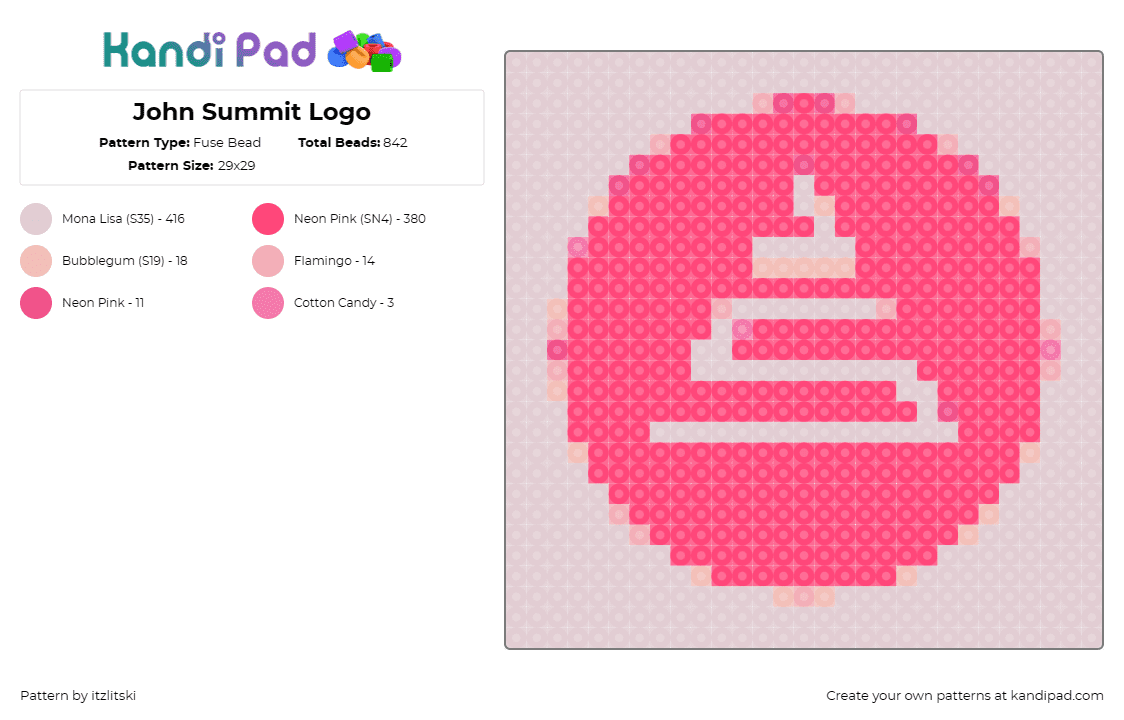 John Summit Logo - Fuse Bead Pattern by itzlitski on Kandi Pad - john summit,logo,dj,edm,music,pink