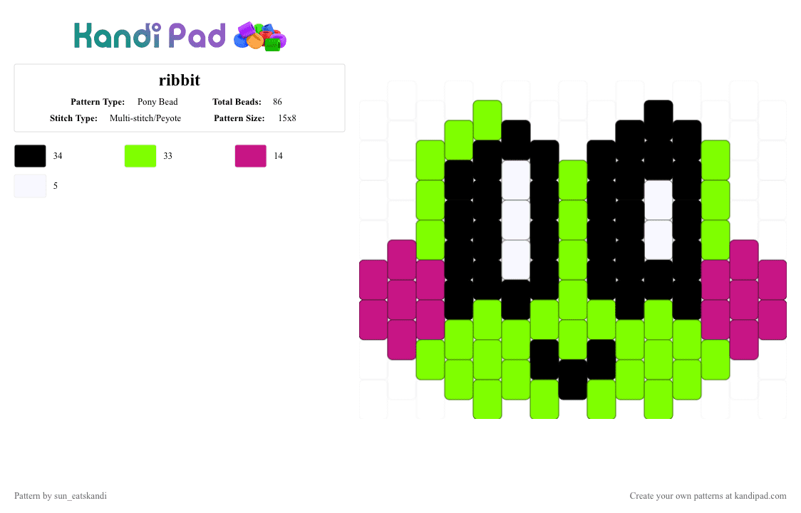 ribbit - Pony Bead Pattern by sun_eatskandi on Kandi Pad - green,pink