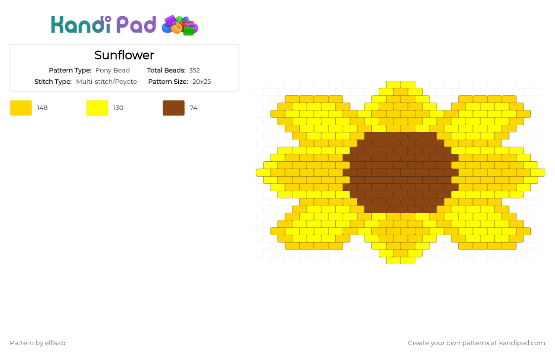 Sunflower - Pony Bead Pattern by ellisab on Kandi Pad - yellow