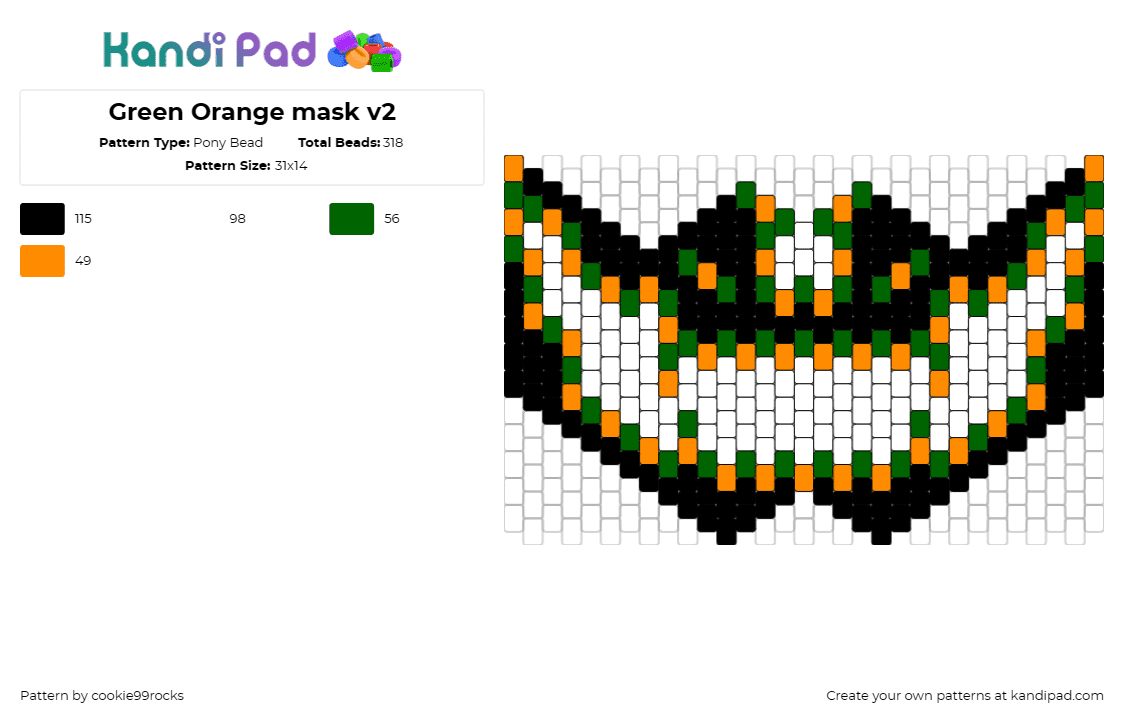 Green Orange mask v2 - Pony Bead Pattern by cookie99rocks on Kandi Pad - spooky,halloween,mask,black,orange