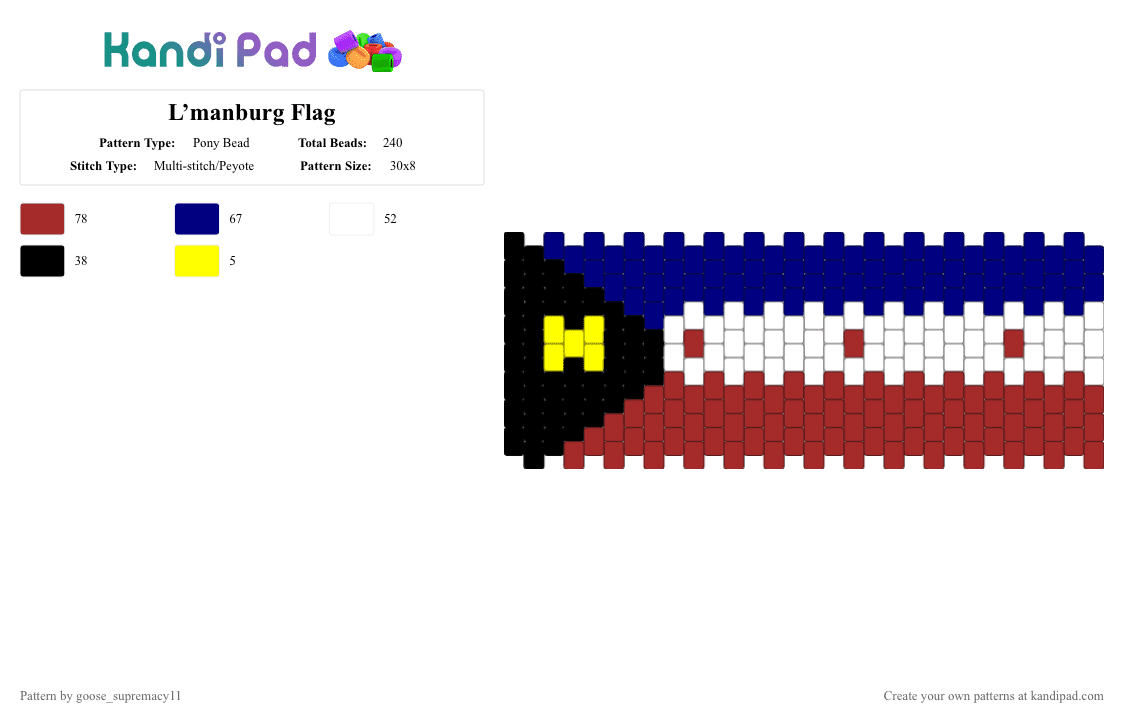 L’manburg Flag - Pony Bead Pattern by goose_supremacy11 on Kandi Pad - red,purple