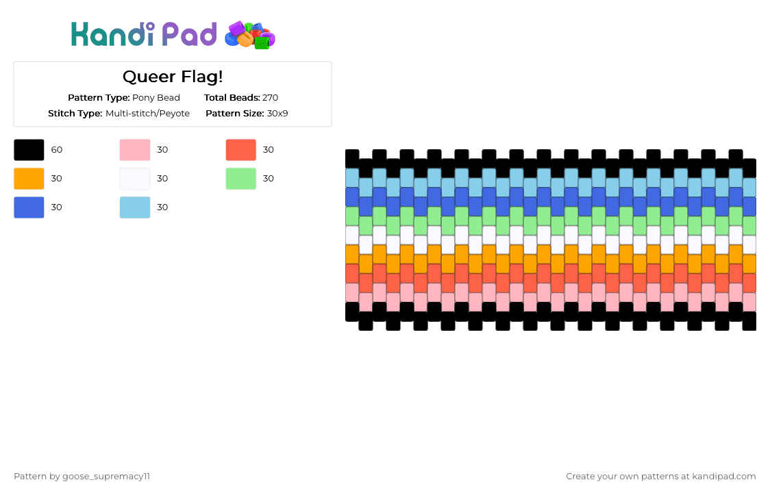 Queer Flag! - Pony Bead Pattern by goose_supremacy11 on Kandi Pad - colorful, light blue, red, teal