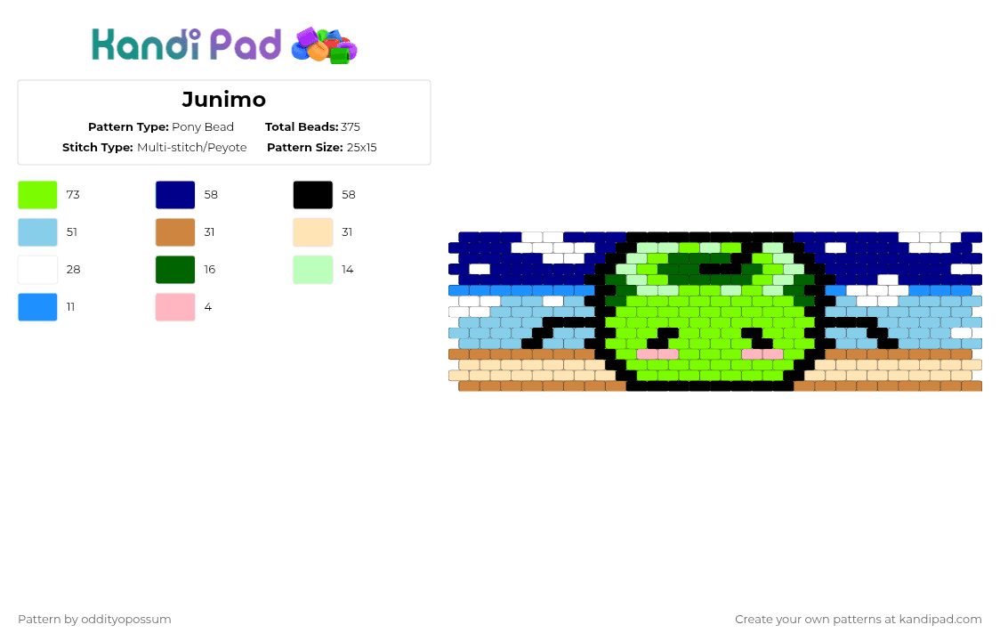 Junimo - Pony Bead Pattern by kandikrowsnest on Kandi Pad - stardew valley,sv,junimo,junimos,junimo spirit,forest spirit,purple,green,light blue