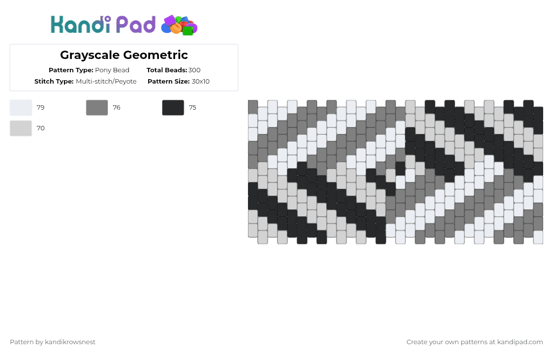 Grayscale Geometric - Pony Bead Pattern by kandikrowsnest on Kandi Pad - geometric,3d,geometry,grayscale,white,gray
