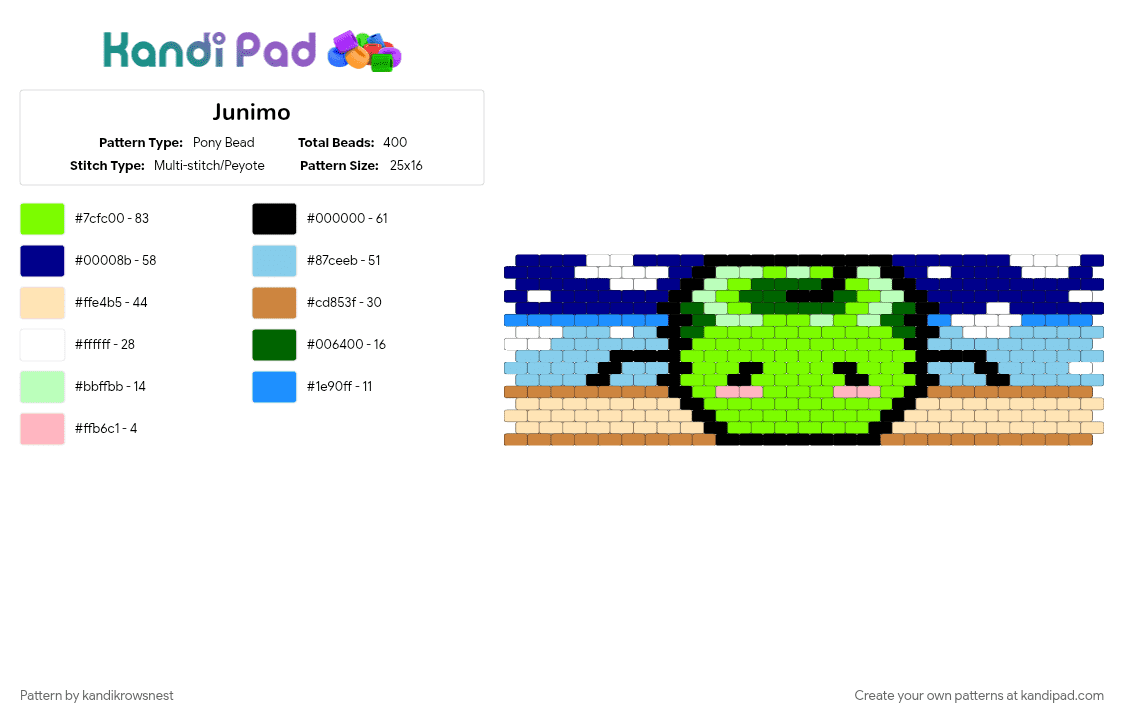 Junimo - Pony Bead Pattern by kandikrowsnest on Kandi Pad - beige, forest spirit, green, junimo, junimo spirit, junimos, light blue, purple, stardew valley, sv