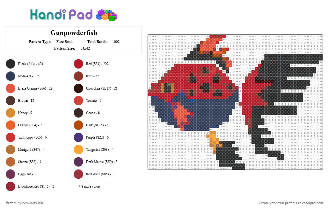 Gunpowderfish - Fuse Bead Pattern by neoninjax100 on Kandi Pad - black,red,purple,monster hunter,fish