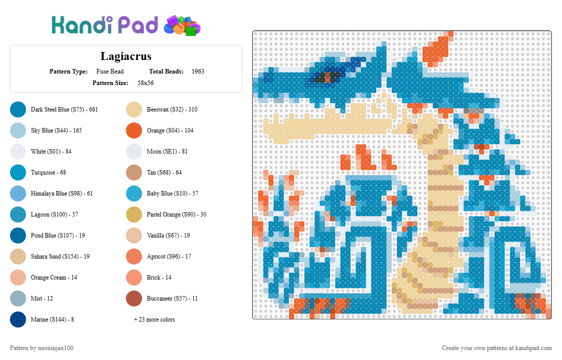 Lagiacrus - Fuse Bead Pattern by neoninjax100 on Kandi Pad - beige,light blue,monster hunter,lagiacrus