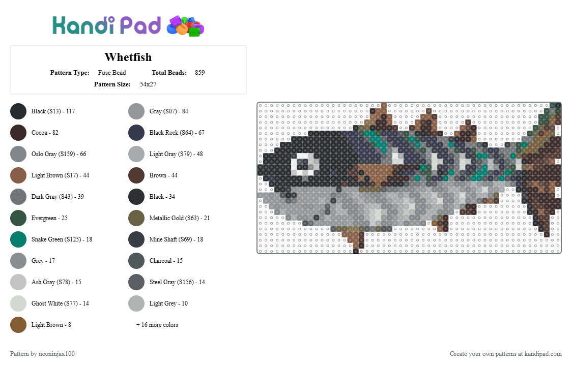 Whetfish - Fuse Bead Pattern by neoninjax100 on Kandi Pad - tan,gray,brown,purple,monster hunter,fish