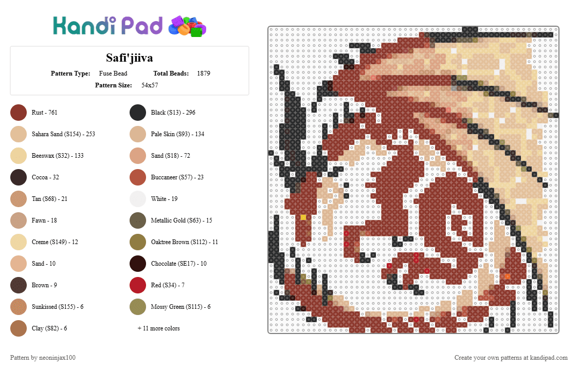 Safi\'jiiva - Fuse Bead Pattern by neoninjax100 on Kandi Pad - red,beige,monster hunter,safijiiva