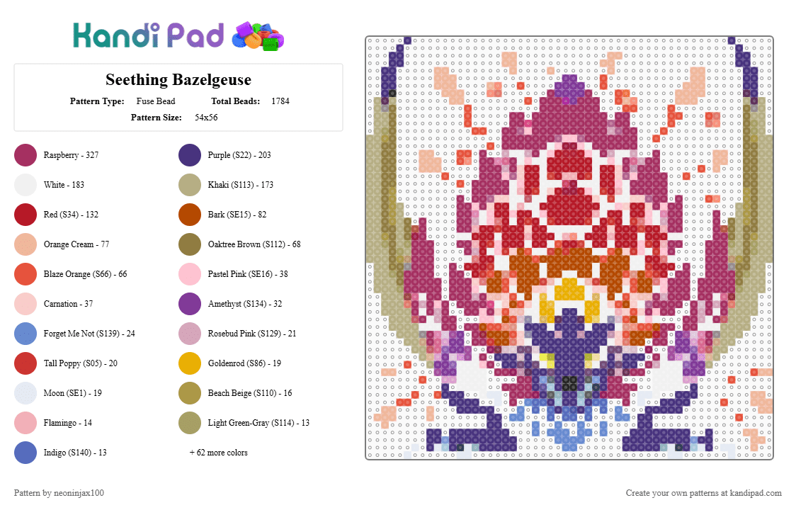 Seething Bazelgeuse - Fuse Bead Pattern by neoninjax100 on Kandi Pad - purple,beige,pink,red,monster hunter,seething bazelgeuse,bazelgeuse