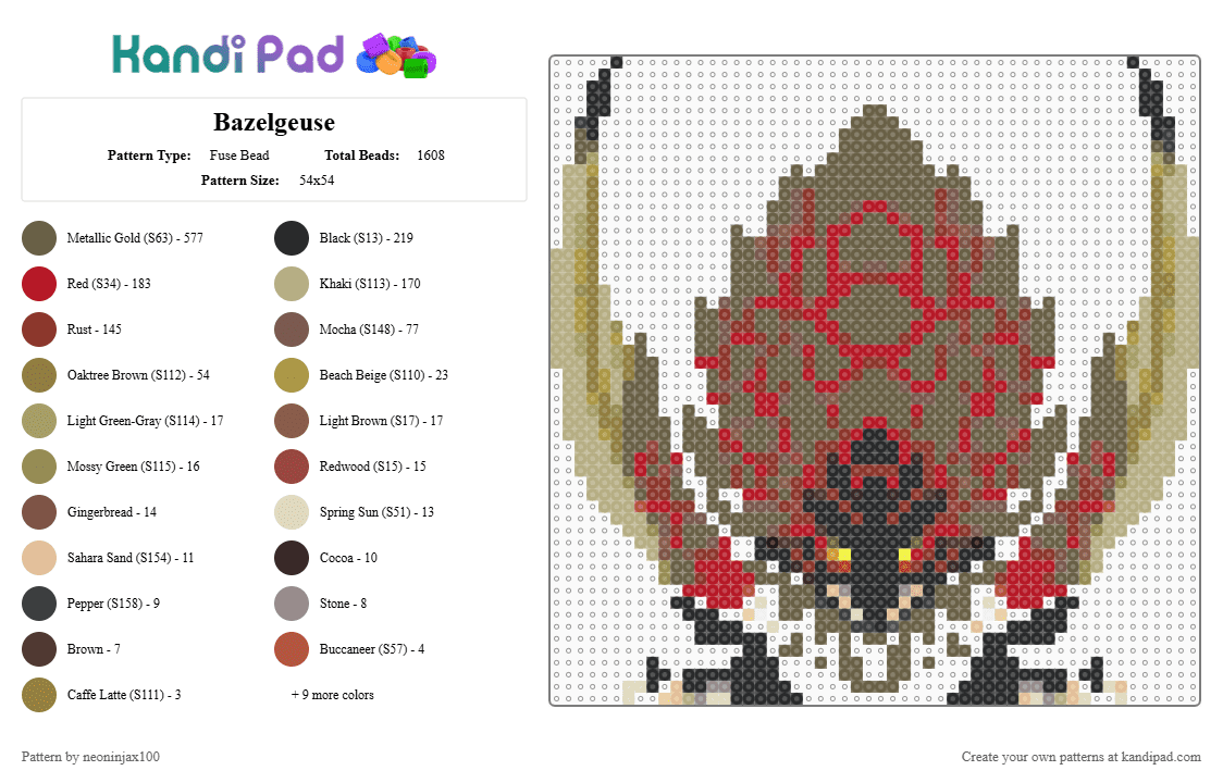 Bazelgeuse - Fuse Bead Pattern by neoninjax100 on Kandi Pad - tan,beige,red,monster hunter,bazelgeuse
