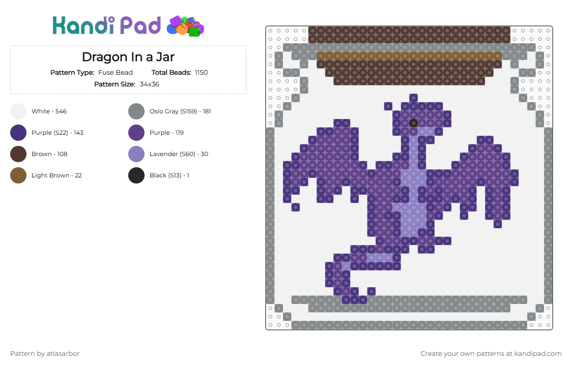 Dragon In a Jar - Fuse Bead Pattern by atlasarbor on Kandi Pad - white,gray,purple