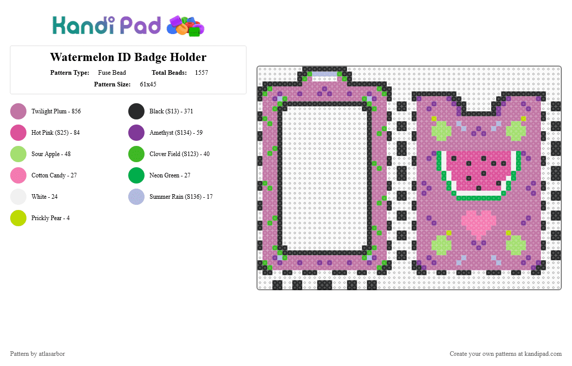 Watermelon ID Badge Holder - Fuse Bead Pattern by atlasarbor on Kandi Pad - pink