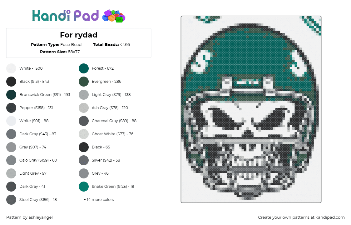 For rydad - Fuse Bead Pattern by ashleyangel on Kandi Pad - new york,jets,football,skull,helmet,sports,athletic,green,white