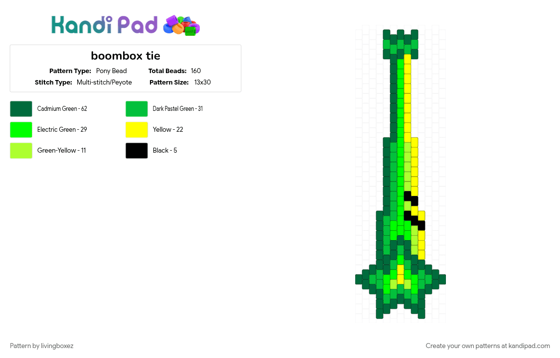 boombox tie - Pony Bead Pattern by livingboxez on Kandi Pad - green