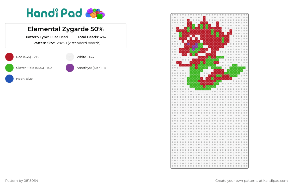 Elemental Zygarde 50% - Fuse Bead Pattern by 0818064 on Kandi Pad - zygarde,pokemon,elemental,character,gaming,green,red
