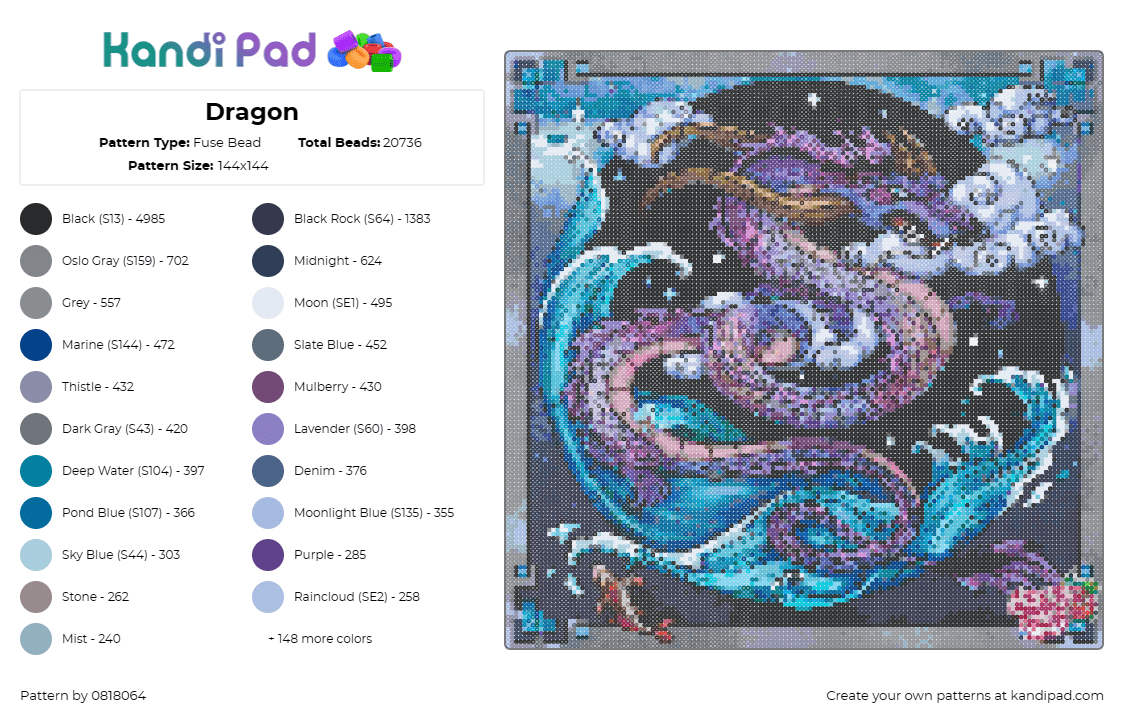 Dragon - Fuse Bead Pattern by 0818064 on Kandi Pad - dragon,mythical,creature,art,water,waves,purple,blue