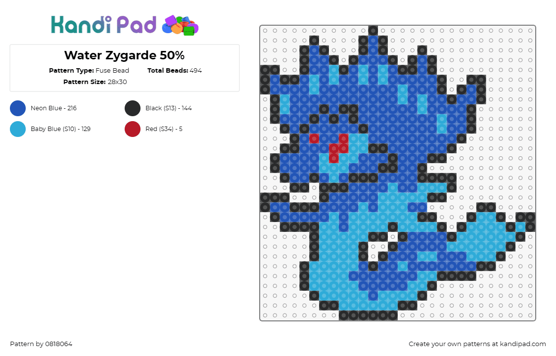 Water Zygarde 50% - Fuse Bead Pattern by 0818064 on Kandi Pad - zygarde,pokemon,water,character,gaming,blue