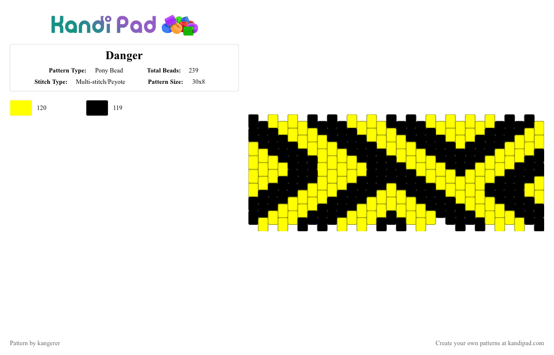 Danger - Pony Bead Pattern by kangerer on Kandi Pad - black,yellow