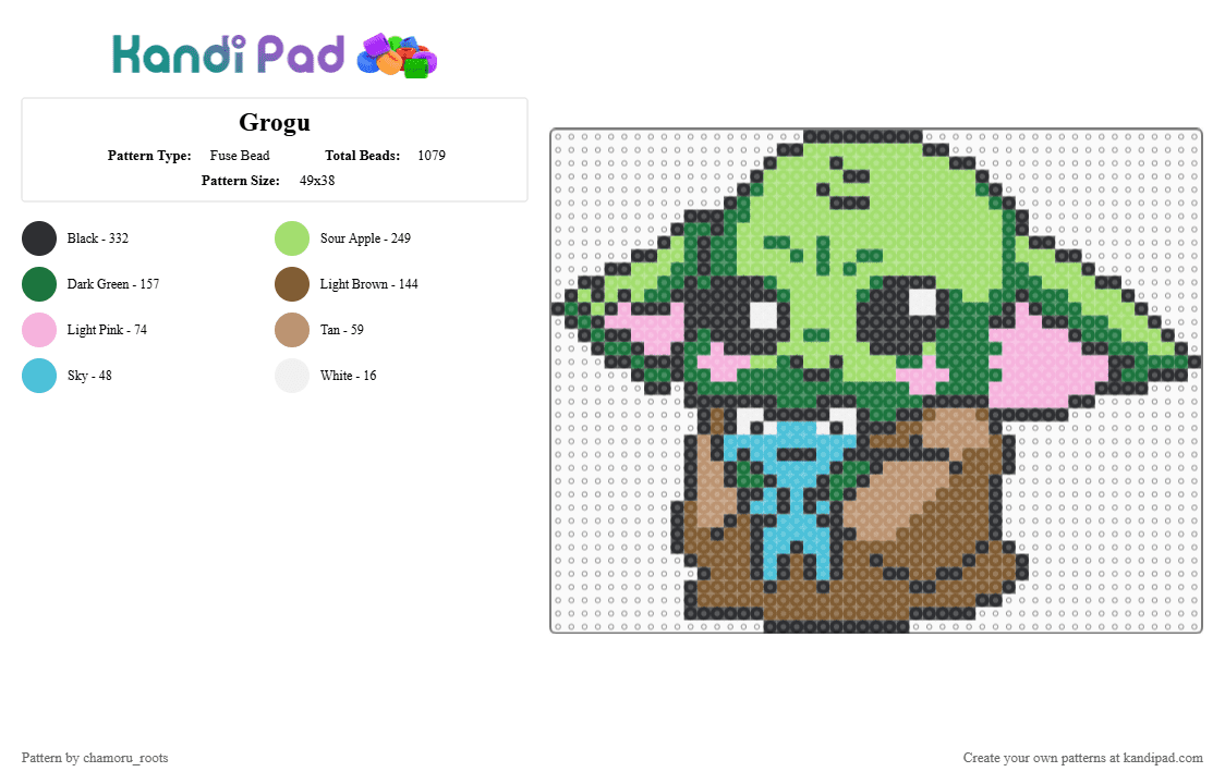 Grogu - Fuse Bead Pattern by chamoru_roots on Kandi Pad - green,tan