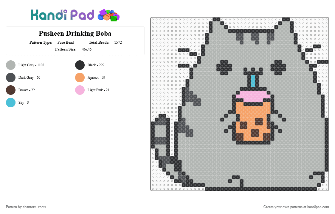 Pusheen Drinking Boba - Fuse Bead Pattern by chamoru_roots on Kandi Pad - beige