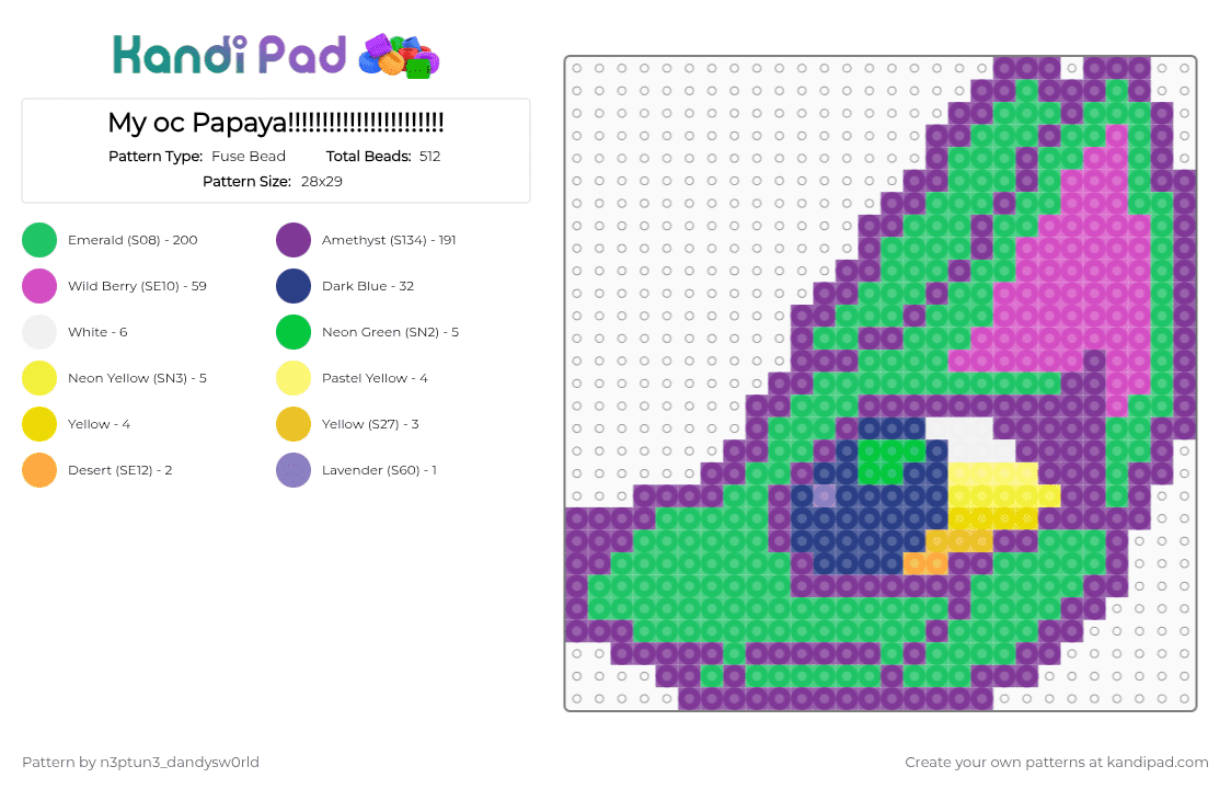 My oc Papaya!!!!!!!!!!!!!!!!!!!!!!! - Fuse Bead Pattern by n3ptun3_dandysw0rld on Kandi Pad - green, pink