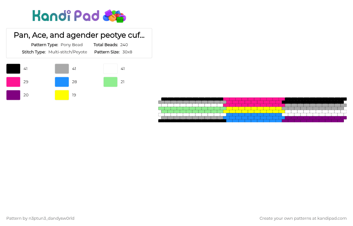 Pan, Ace, and agender peotye cuff for my friend:> - Pony Bead Pattern by n3ptun3_dandysw0rld on Kandi Pad - beige, pink