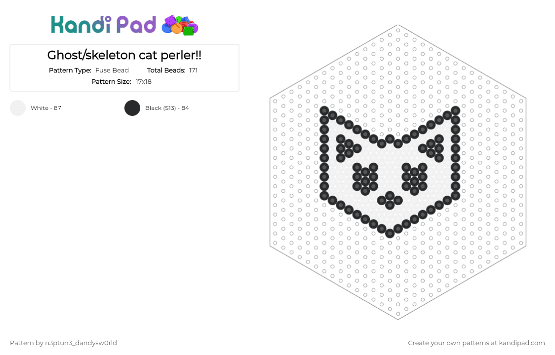 Ghost/skeleton cat perler!! - Fuse Bead Pattern by n3ptun3_dandysw0rld on Kandi Pad - black, white