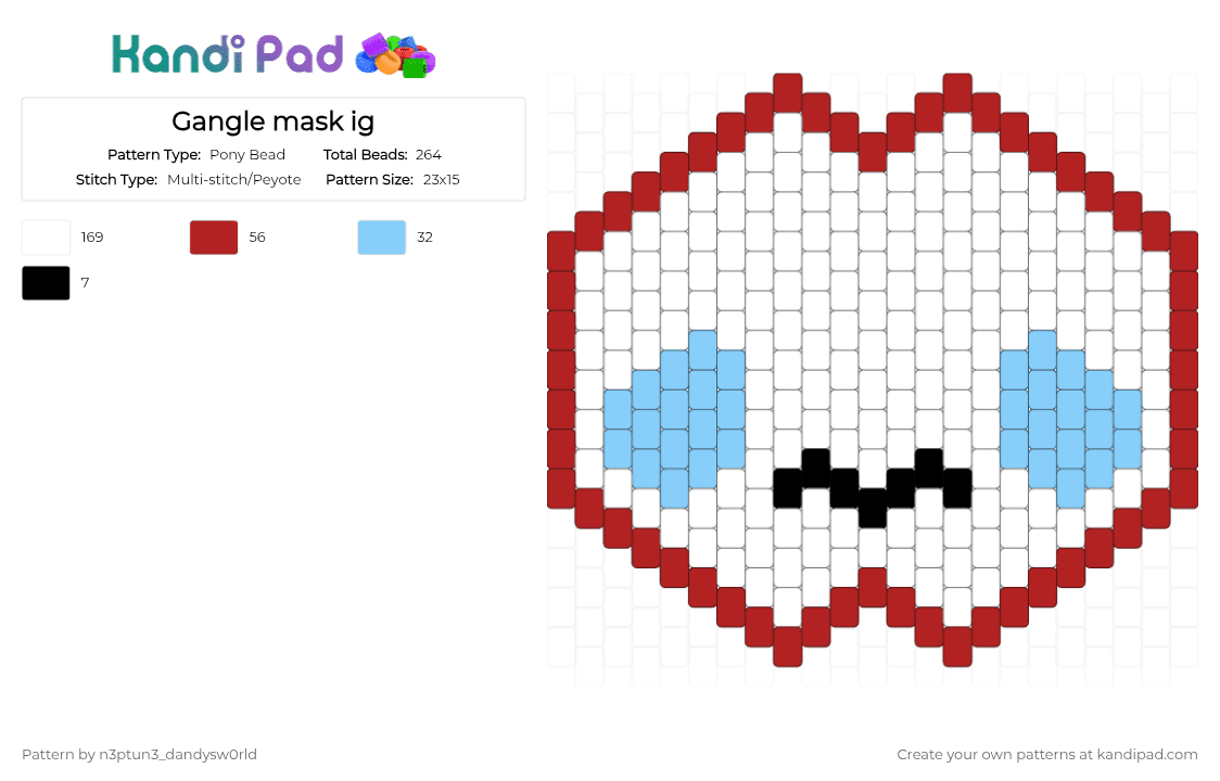 Gangle mask ig - Pony Bead Pattern by n3ptun3_dandysw0rld on Kandi Pad - light blue, red, white
