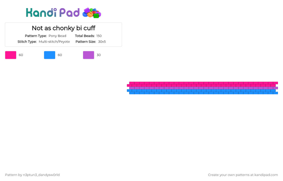 Not as chonky bi cuff - Pony Bead Pattern by n3ptun3_dandysw0rld on Kandi Pad - light blue, pink