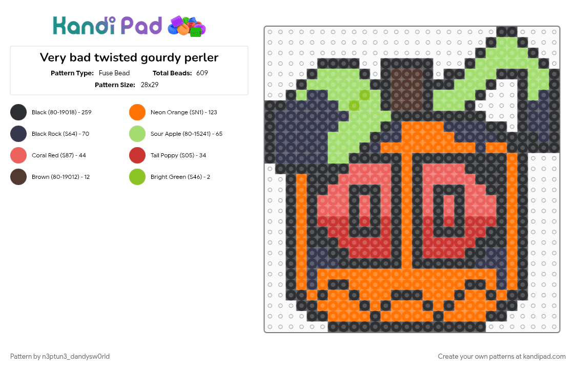 Very bad twisted gourdy perler - Fuse Bead Pattern by n3ptun3_dandysw0rld on Kandi Pad - green, orange, purple, red