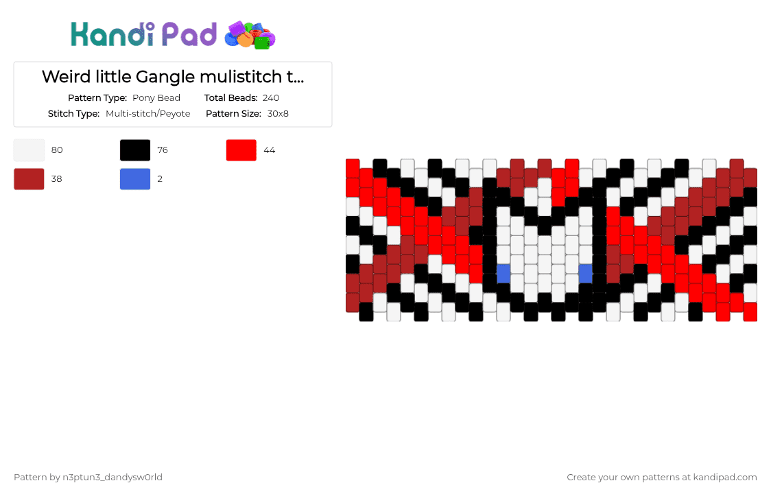 Weird little Gangle mulistitch thing - Pony Bead Pattern by n3ptun3_dandysw0rld on Kandi Pad - red