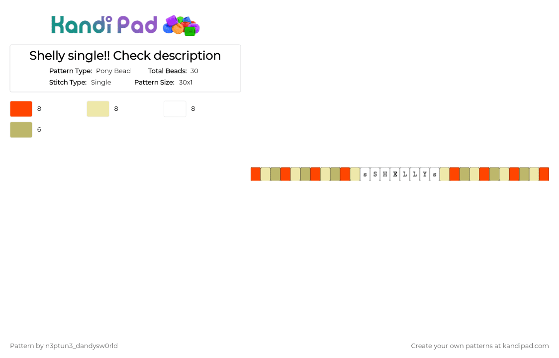 Shelly single!! Check description - Pony Bead Pattern by n3ptun3_dandysw0rld on Kandi Pad - red, yellow
