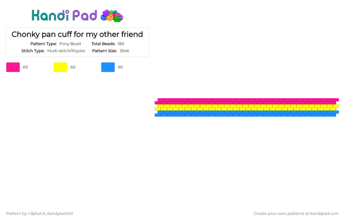 Chonky pan cuff for my other friend - Pony Bead Pattern by n3ptun3_dandysw0rld on Kandi Pad - light blue, pink, yellow