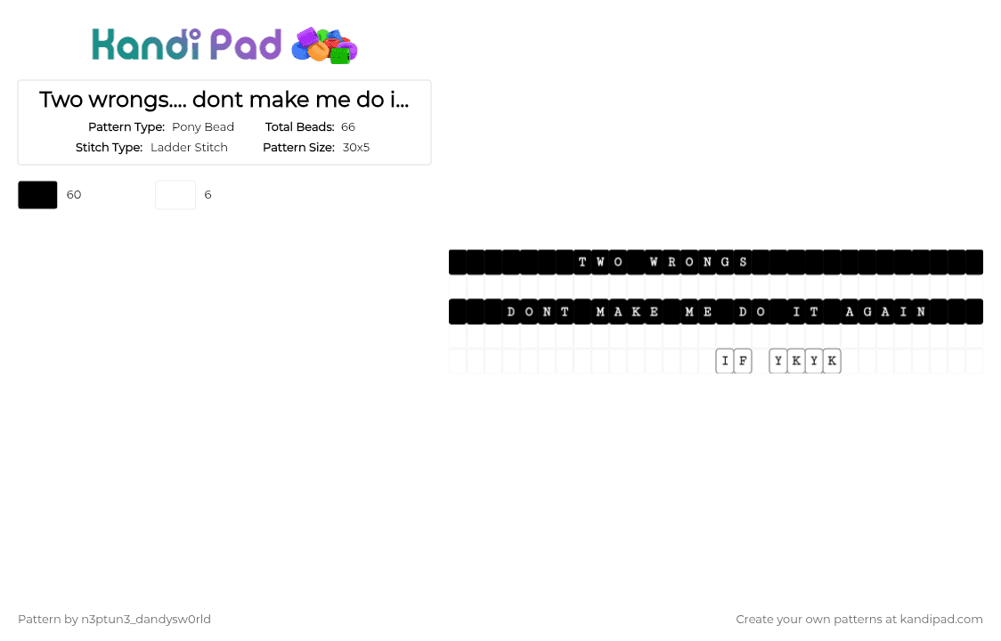 Two wrongs.... dont make me do it again - Pony Bead Pattern by n3ptun3_dandysw0rld on Kandi Pad - black