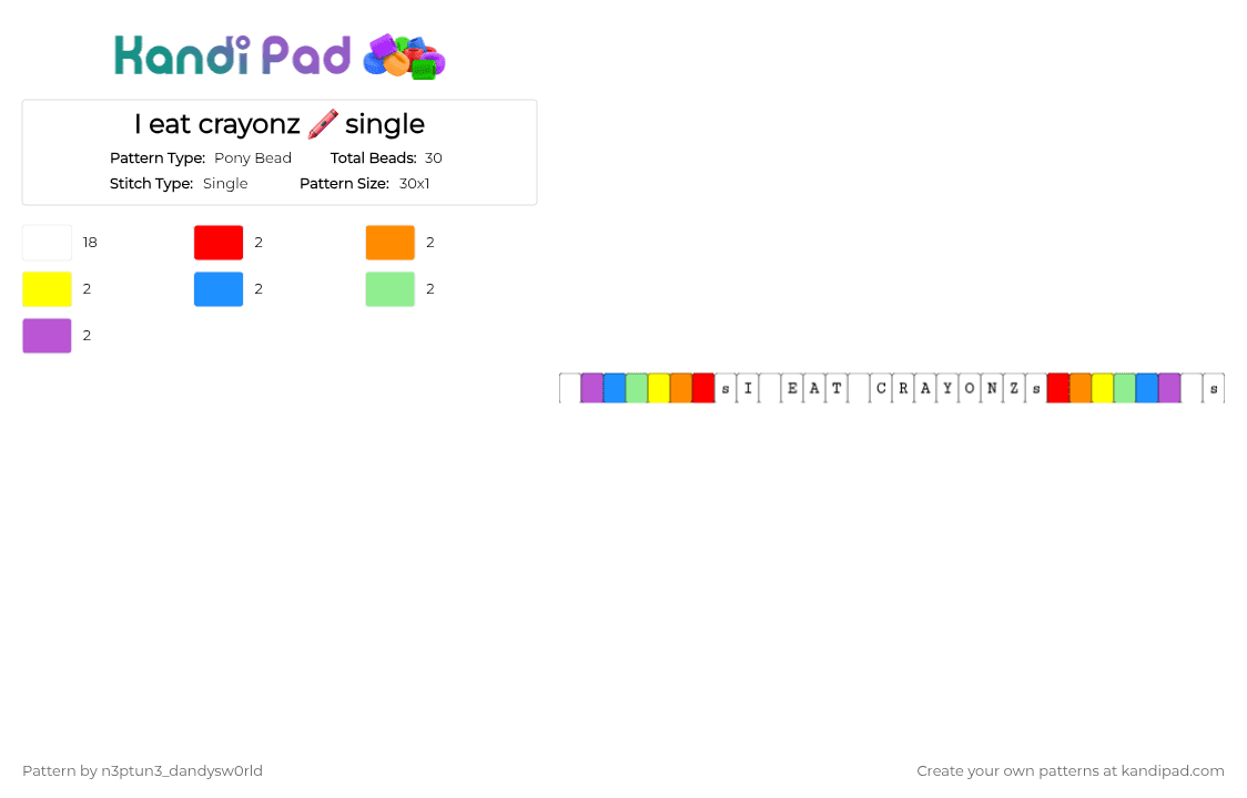 I eat crayonz 🖍 single - Pony Bead Pattern by n3ptun3_dandysw0rld on Kandi Pad - white,orange,light blue,pink,colorful