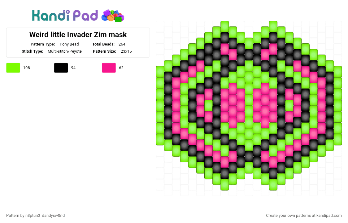 Weird little Invader Zim mask - Pony Bead Pattern by n3ptun3_dandysw0rld on Kandi Pad - green,pink