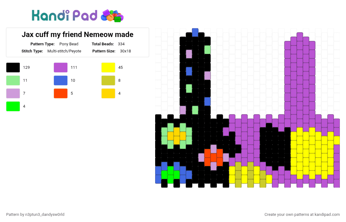 Jax cuff my friend Nemeow made - Pony Bead Pattern by n3ptun3_dandysw0rld on Kandi Pad - pink, yellow