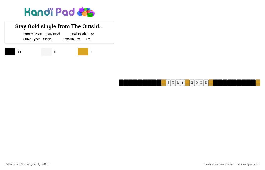 Stay Gold single from The Outsiders :) - Pony Bead Pattern by n3ptun3_dandysw0rld on Kandi Pad - orange,white