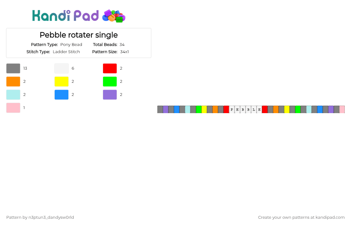 Pebble rotater single. Check description - Pony Bead Pattern by n3ptun3_dandysw0rld on Kandi Pad - gray, light blue
