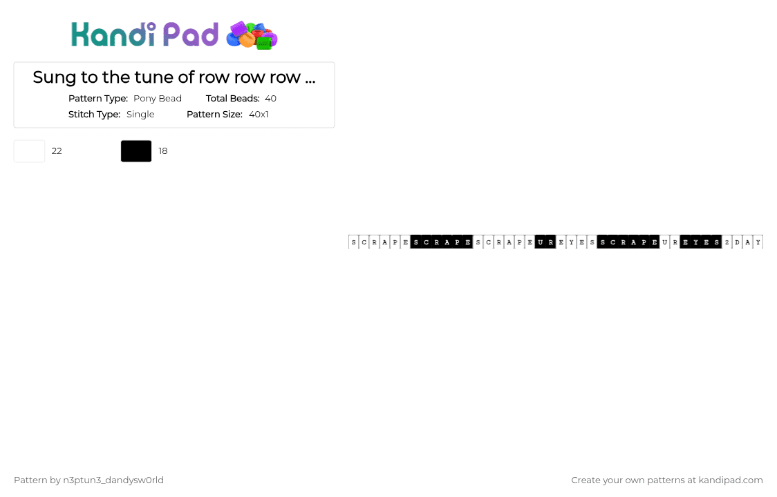 Sung to the tune of row row row your boat - Pony Bead Pattern by n3ptun3_dandysw0rld on Kandi Pad - black, white