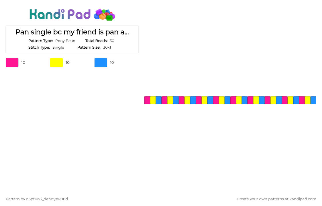 Pan single bc my friend is pan - Pony Bead Pattern by n3ptun3_dandysw0rld on Kandi Pad - light blue, pink, yellow