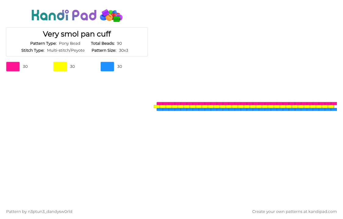 Very smol pan cuff - Pony Bead Pattern by n3ptun3_dandysw0rld on Kandi Pad - light blue, pink, yellow