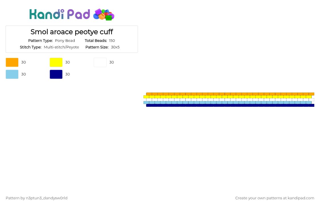 Smol aroace peotye cuff - Pony Bead Pattern by n3ptun3_dandysw0rld on Kandi Pad - light blue, orange, purple, yellow