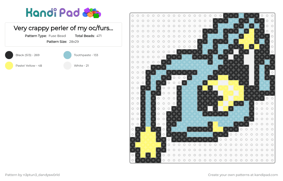Very crappy perler of my oc/fursona Neptune - Fuse Bead Pattern by n3ptun3_dandysw0rld on Kandi Pad - black, light blue, yellow