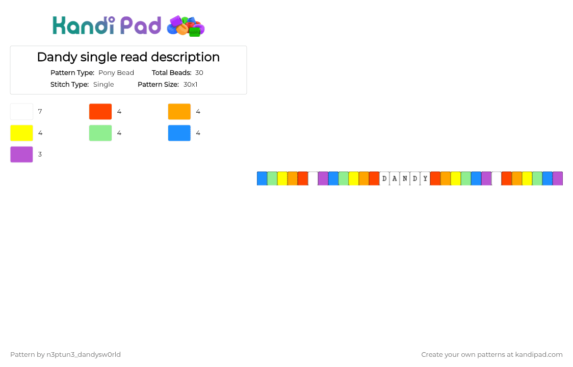 Dandy single read description - Pony Bead Pattern by n3ptun3_dandysw0rld on Kandi Pad - colorful, orange, teal