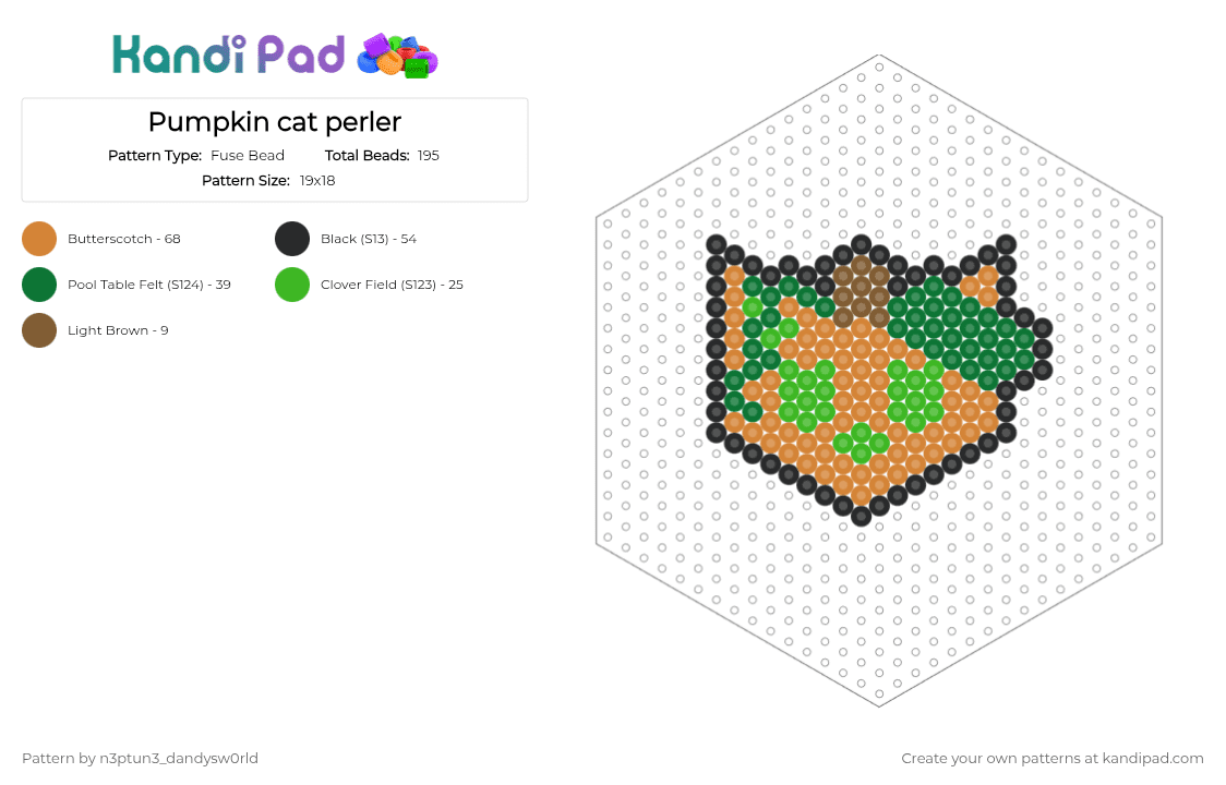 Pumpkin cat perler - Fuse Bead Pattern by n3ptun3_dandysw0rld on Kandi Pad - green, orange