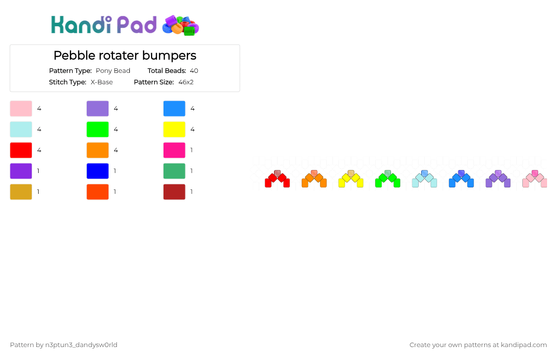 Pebble rotater bumpers. Check description - Pony Bead Pattern by n3ptun3_dandysw0rld on Kandi Pad - light blue, purple, red