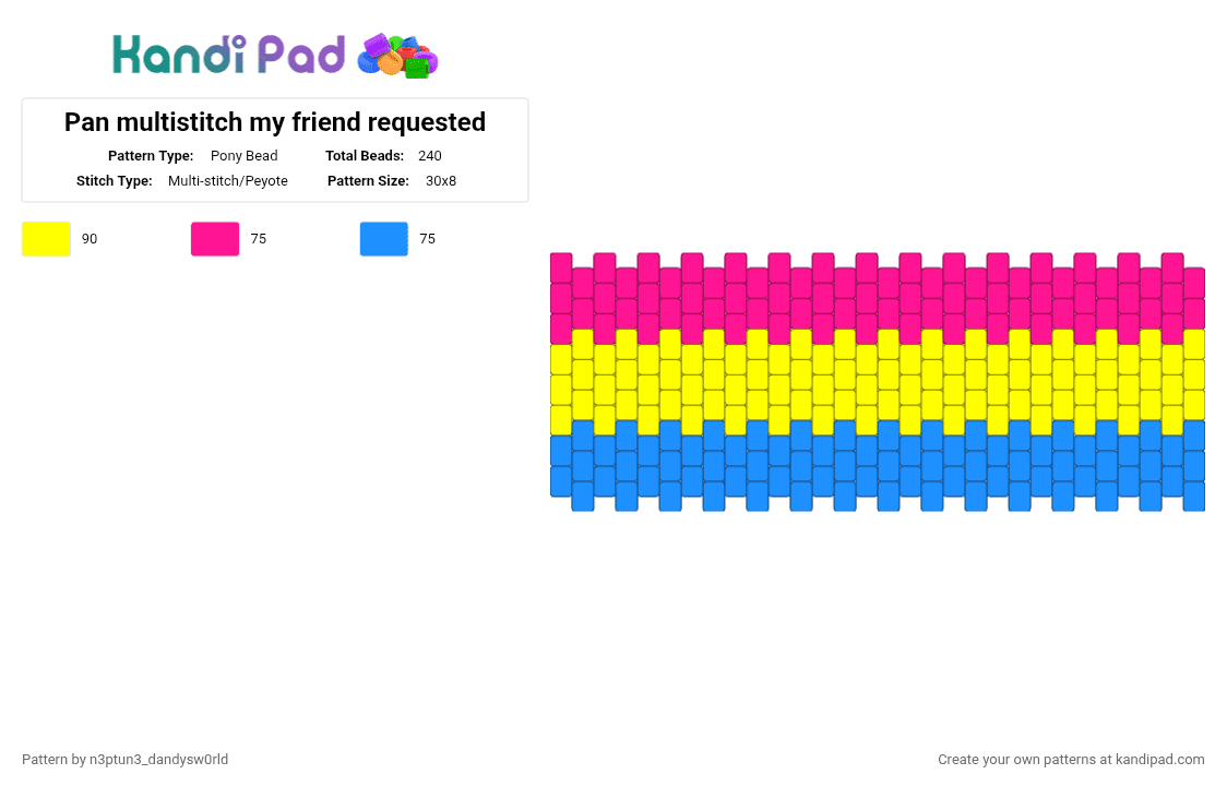 Pan multistitch my friend requested - Pony Bead Pattern by n3ptun3_dandysw0rld on Kandi Pad - yellow
